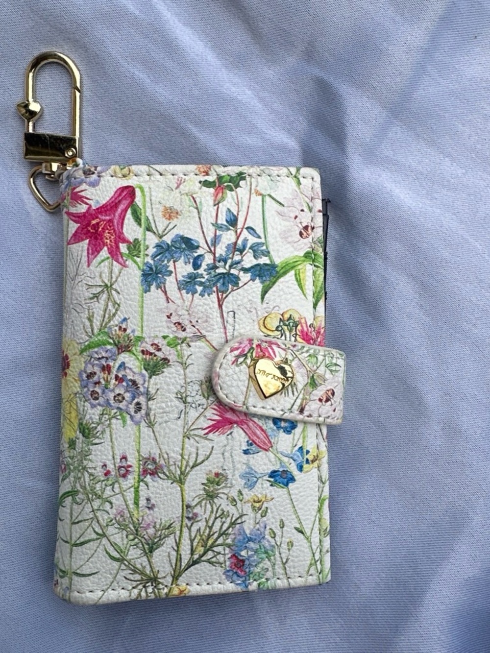 Betsey Johnson White Floral Wallet Phone Case with Gold Keyring